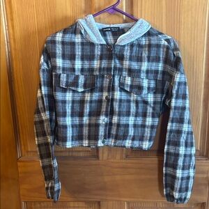 Plaid Cropped Jacket with Hood